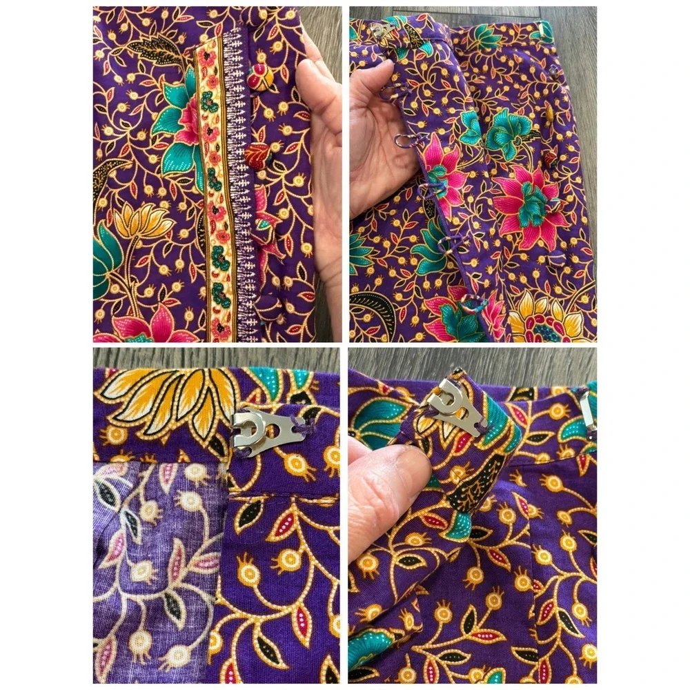 Emchit 5029 Batik Floral Wrap‎ Maxi Skirt Purple Cotton 28 Boho Ethnic Festival